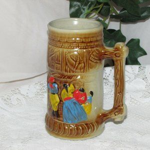 Vintage Hand Painted Stoneware Beer Mug Stein 6.5"